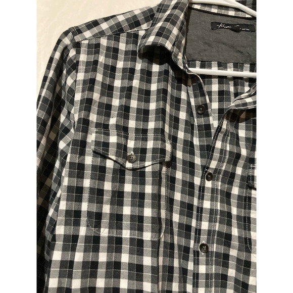 Kenneth Cole Mens Button-Up Shirt Black Plaid Long Sleeve Point Collar Pockets M - Picture 3 of 9